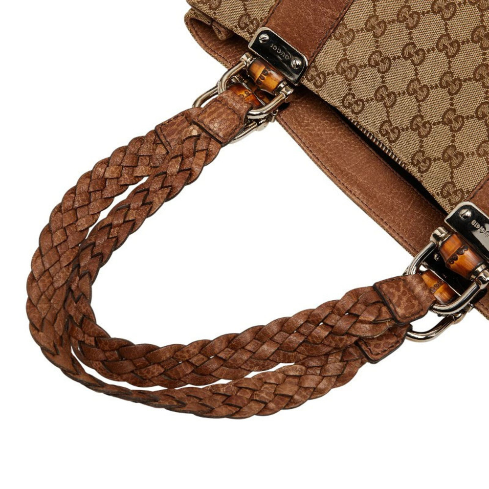 Gucci GG Canvas Bamboo Tote Bag Beige Brown Leather - Picture 8 of 10